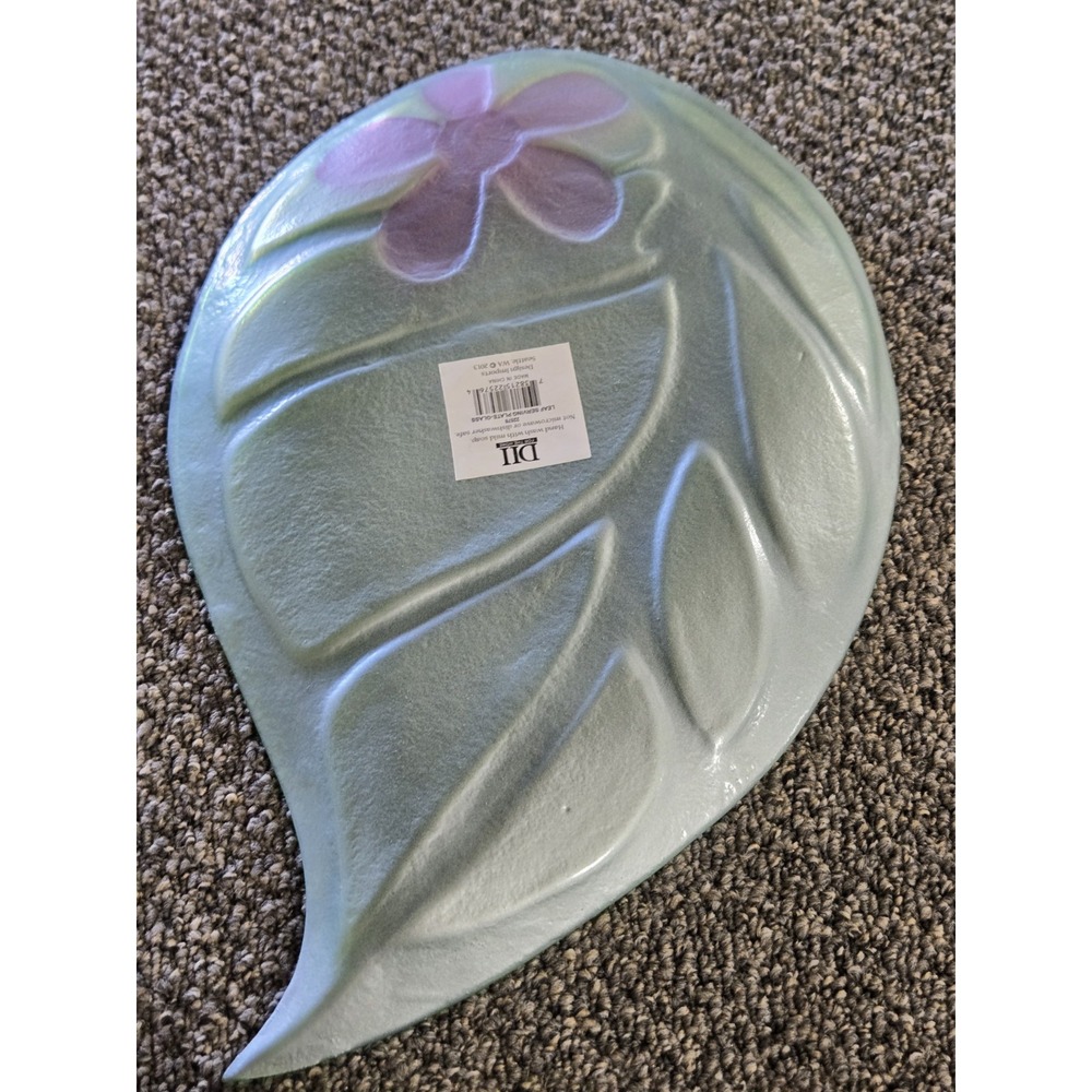 DII Design Imports Glass Leaf Serving Plate with Pink Flower Accent - Picture 3 of 5